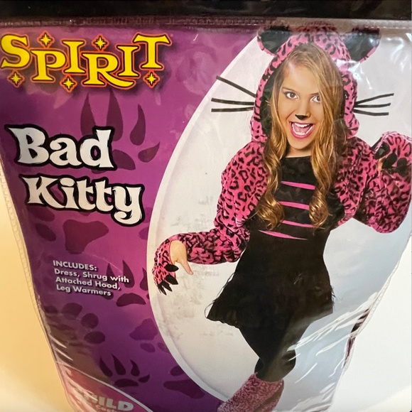 y2k Spirit Halloween Hot Pink Bad Kitty Diva Hooded Child Size Medium 7 10 New
